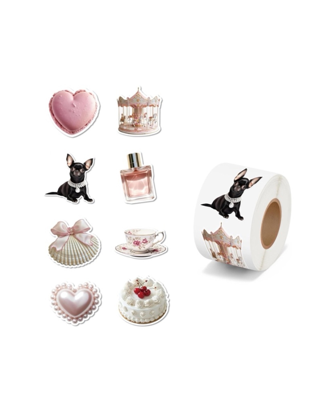 Roll of 500 Cute Pink Tea Party Coquette Stickers